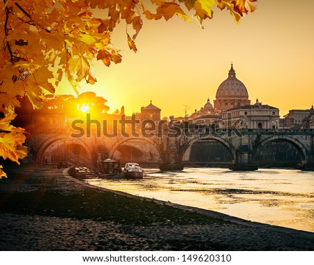 View at Tiber and St. Peter's cathedral in Rome Royalty-Free Stock Photo #149620310