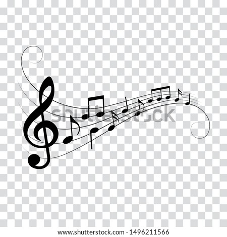 Music notes, musical design element with swirls, vector illustration.
