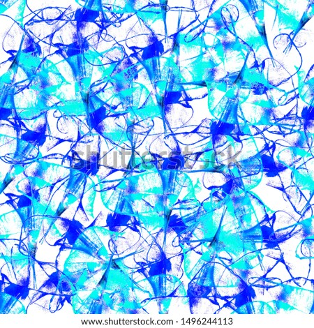 Blue abstract background. Seamless abstract hand-drawn pattern. Grunge background. Floral pattern for fabric. Intertwining lines, spots, squiggles