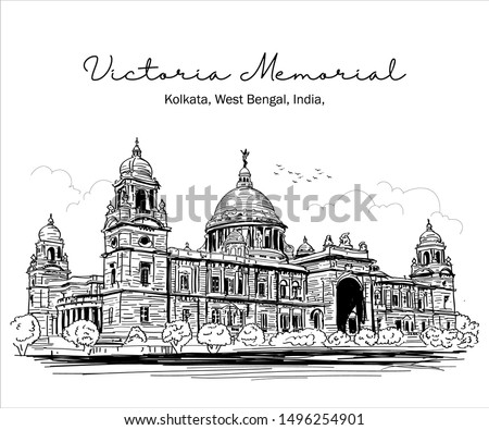 Victoria Memorial Kolkata, west Bengal,india.,sketch vector Royalty-Free Stock Photo #1496254901