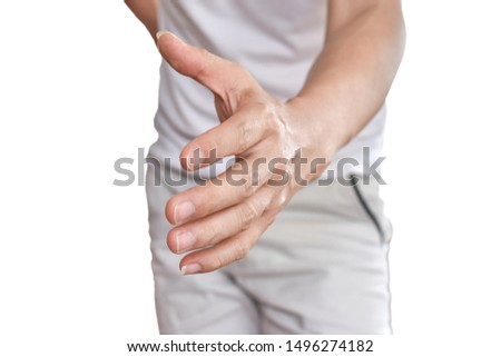 Male hand ready for handshake isolated on white background. greeting concept