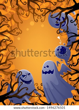 Ghosts spirit.  Autumn tree scene.Halloween background. ghost sheet halloween character design. Isolated vector. 