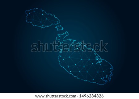 malta map with Abstract mash line and point scales on Dark background . design polygon sphere . Wire frame 3D mesh polygonal network line . Vector illustration eps 10.