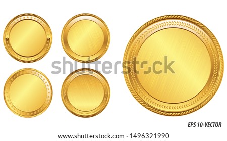 set of realistic gold coin isolated or crypto currency golden or digital currency bitcoin illustration or digital payment currency  etherum litecoin dogecoin to the moon concept. eps vector Royalty-Free Stock Photo #1496321990