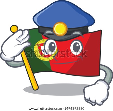 Police flag portugal character in shape cartoon