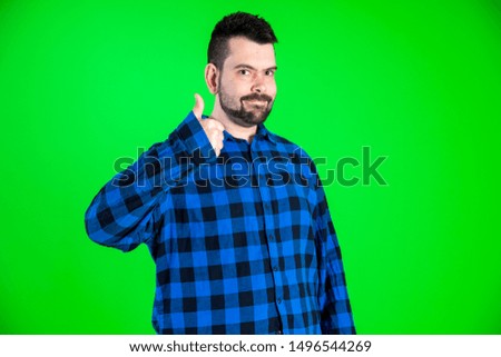 European guy making signs and symbols with croma background