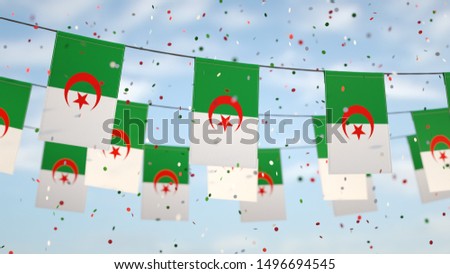 Algerians flags in the sky with confetti.
