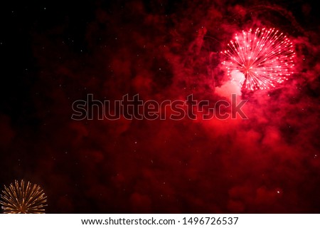 Colorful fireworks in the sky at night as background.