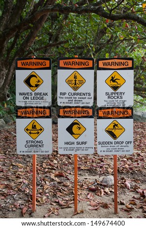 Warning Signs on Surfing Site by Beach  Hawaii