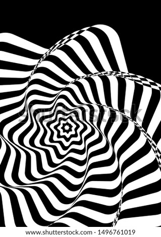 Optical contrast abstract background with distorted lines. Black and white striped psychedelic background. Abstract vector illustration. You can use for design covers, postcards, posters.