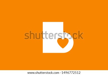 love heart orange white alphabet letter b for company logo icon design. Suitable as logotype for a business