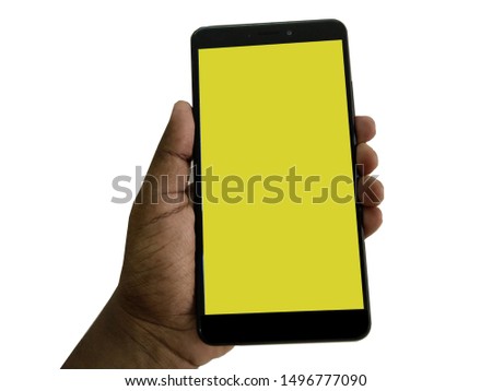 hand holding Smartphone in white background