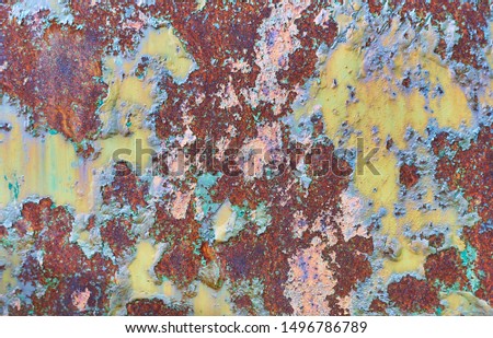 Texture of old rusty surface with peeling paint. Abstract grunge background.