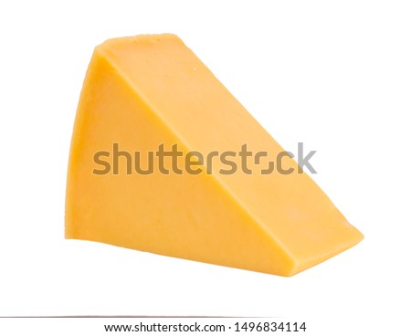 pieces of tasty yellow cheese isolated on white background Royalty-Free Stock Photo #1496834114