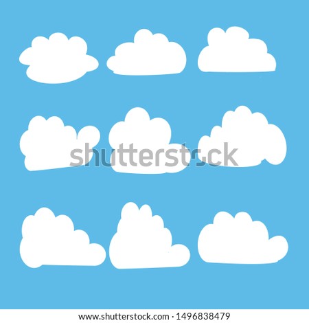 Cloud icons set - isolated on color blue background. Collection for web, app, art, print and promotion materials. Nature different white cloudscape weather symbols, graphic design -vectpr illustration