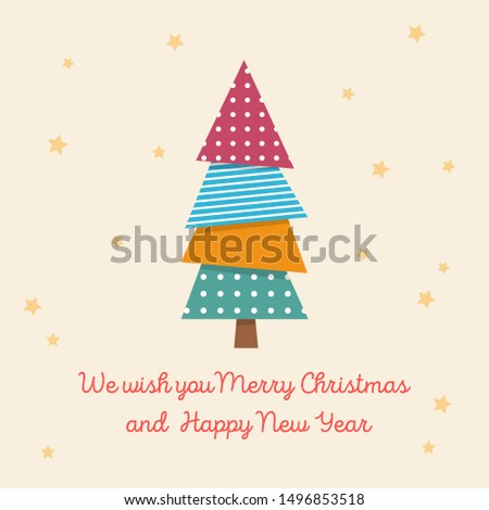 Merry christmas and Happy New Year card design. Vector illustration EPS 10 file. Colorful christmas tree.