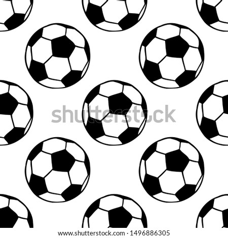 Soccer, football balls seamless pattern in black and white. Sport game equipment background.