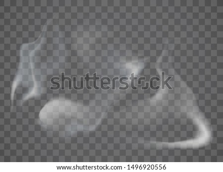 Realistic smoke on transparent background. Vector illustration with special smoke effect.Vector isolated realistic cigarette smoke waves. Vector fog.