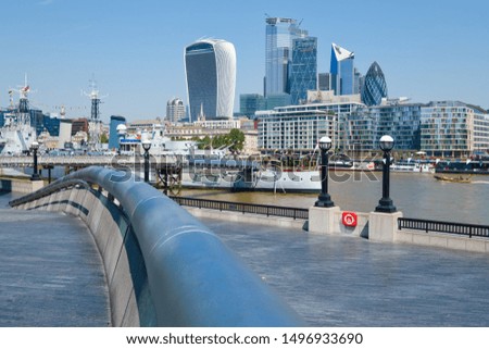 Summer day in London with a view of the City of London and the river Thames