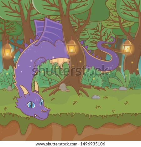 fairytale landscape scene with dragon