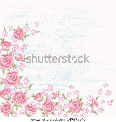 Vintage flower background. Beautiful invitation card with roses and simple flower