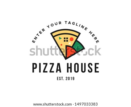Pizza house logo vector. pizza house logo design concept. pizza house line art logo template