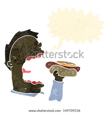 retro cartoon man eating hotdog