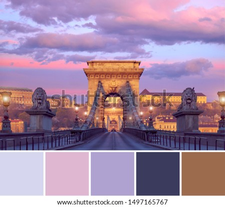 Color matching palette from image of Budapest Castle and famous Chain Bridge on a sunrise