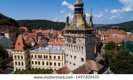 Aerial view of an old city castle in Transylvania 