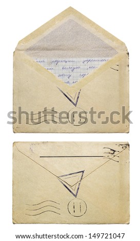 old envelopes on isolated white background