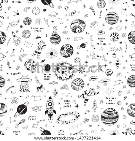 Cosmos space hand drawn seamless pattern