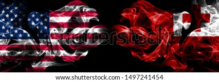United States of America, USA vs Tonga, Tongan background abstract concept peace smokes flags.