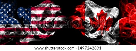 United States of America, USA vs Canada, Canadian background abstract concept peace smokes flags.