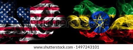 United States of America, USA vs Ethiopia, Ethiopian background abstract concept peace smokes flags.