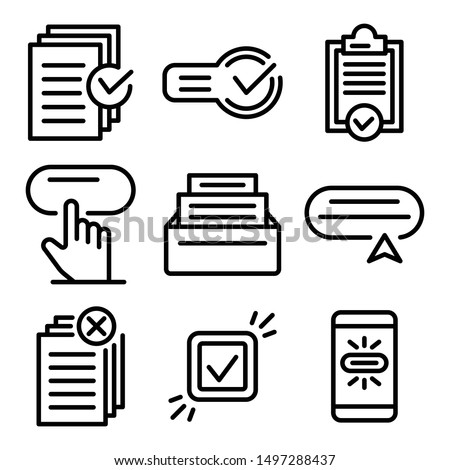 Request icons set. Outline set of request vector icons for web design isolated on white background Royalty-Free Stock Photo #1497288437