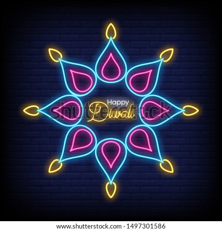 Happy Diwali neon signs style vector design template