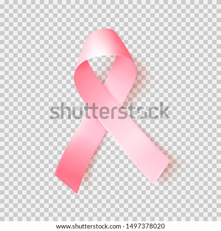 Realistic pink ribbon over transparent background with shadow. Symbol of national breast canser awareness month in october. Vector illustration. Royalty-Free Stock Photo #1497378020