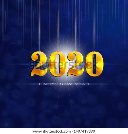 Happy New 2020 Year. Abstract vector holiday illustration of golden 2020 sign. Abstract christmas greeting card.