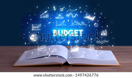 BUDGET inscription coming out from an open book, business concept