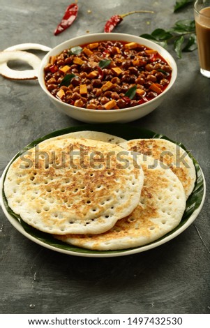 Kerala food-  delicious vegan breakfast  dosa served with chickpea, kadala curry- Traditional South Indian recipes.