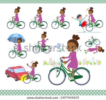 A set of girl riding a city cycle.There are actions on manners and troubles.It's vector art so it's easy to edit.
