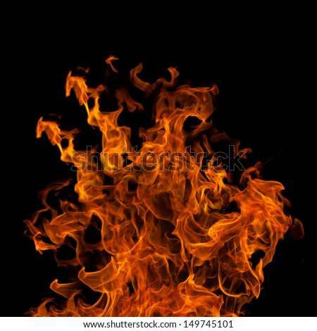 Red Flame Halloween Autumn Fiery Background Greeting Design With Scary Flaming Burning Wall Of Frightening Flames, Hot Hell Inferno Glowing Fire Light Flyer Isolated On Black With Copy Space For Text 