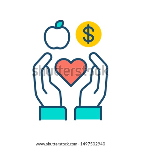 Volunteering color line icon. Non profit community. Charity, humanitarian aid concept. Sign for web page, mobile app, banner, social media. Editatable stroke.