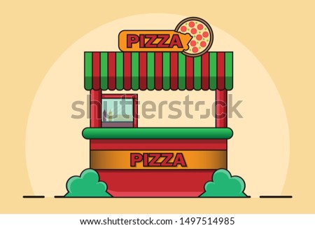 Pizza Street Cart. Pizza Street Cart Vector Illustration. Street Food Cart