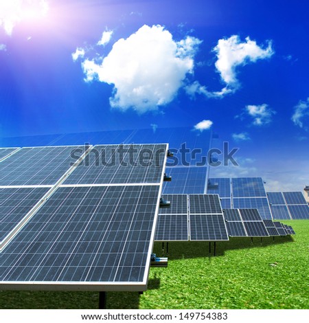 solar panels with the sunny sky