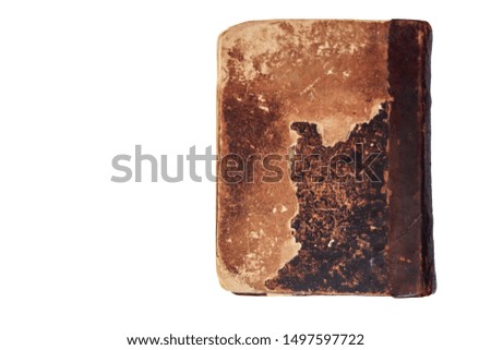 Ancient book cover  isolated on white background. Great texture, decrepit yellowed paper.