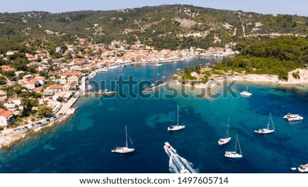 Aerial shot of the town of Gaios, Paxos island, Greece