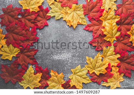 autumn leaves frame on a gray background. flatlay composition. Copy space for text Halloween sale