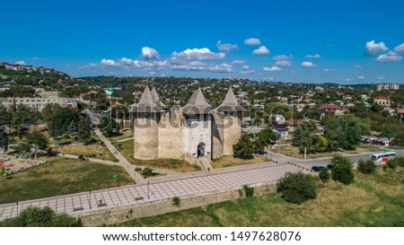 An aerial drone iew of soroca fort located in Republic of Moldova