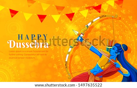 illustration of Lord Rama killing Ravana in Navratri festival of India poster for Happy Dussehra. Vector illustration Royalty-Free Stock Photo #1497635522